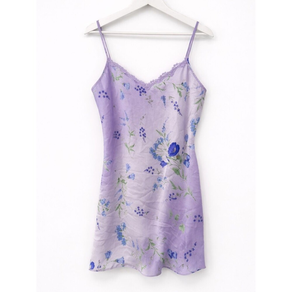 California Miss Purple Slip Dress Mini Lingerie Floral 90s Size Medium Lace